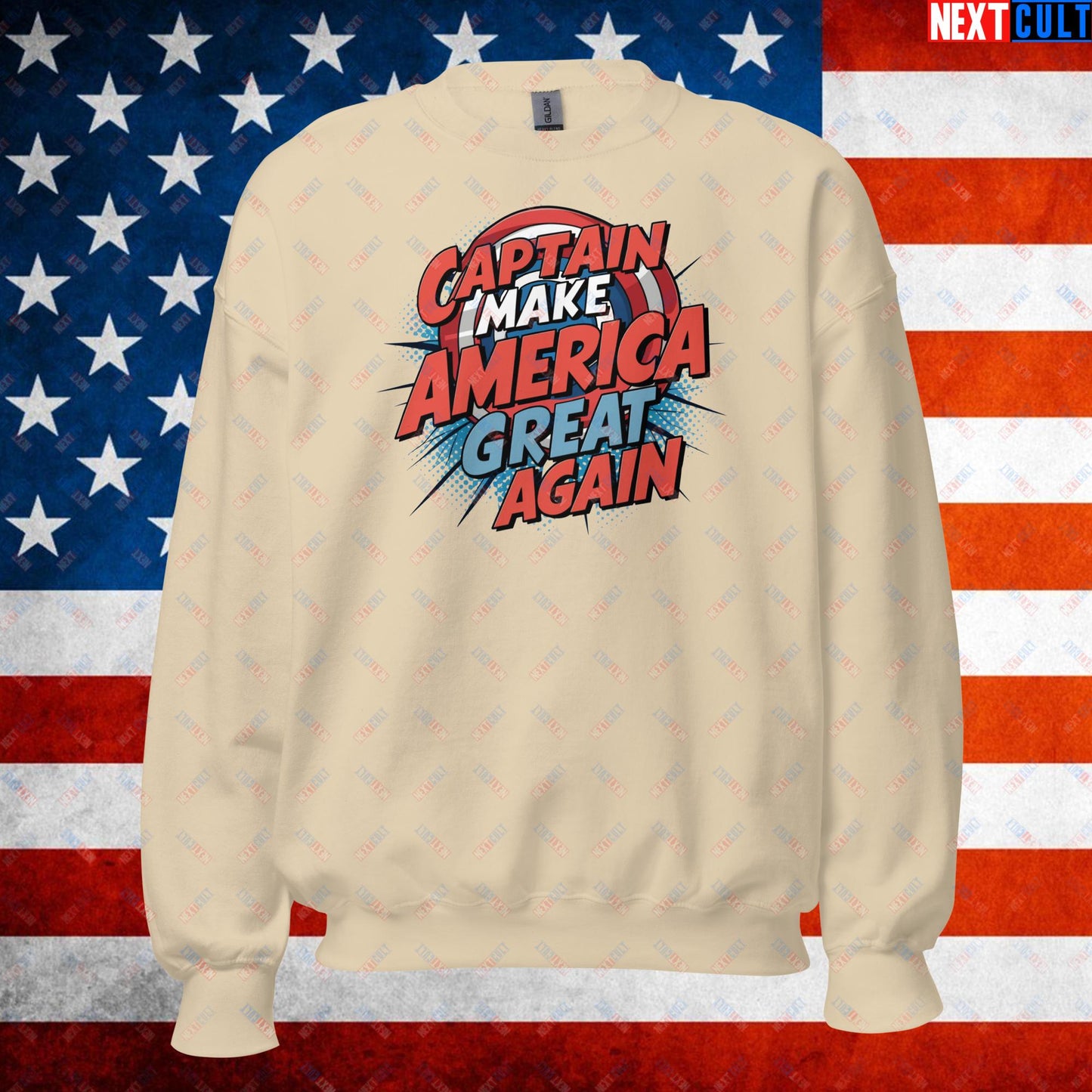 Captain Make America Great Again Donald Trump Funny MAGA Unisex Sweatshirt Sand Sweatshirts Conspiracy Theories Donald Trump Politics Republicans Next Cult Brand