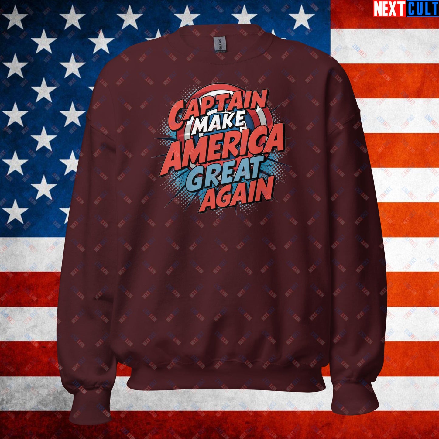 Captain Make America Great Again Donald Trump Funny MAGA Unisex Sweatshirt Maroon Sweatshirts Conspiracy Theories Donald Trump Politics Republicans Next Cult Brand