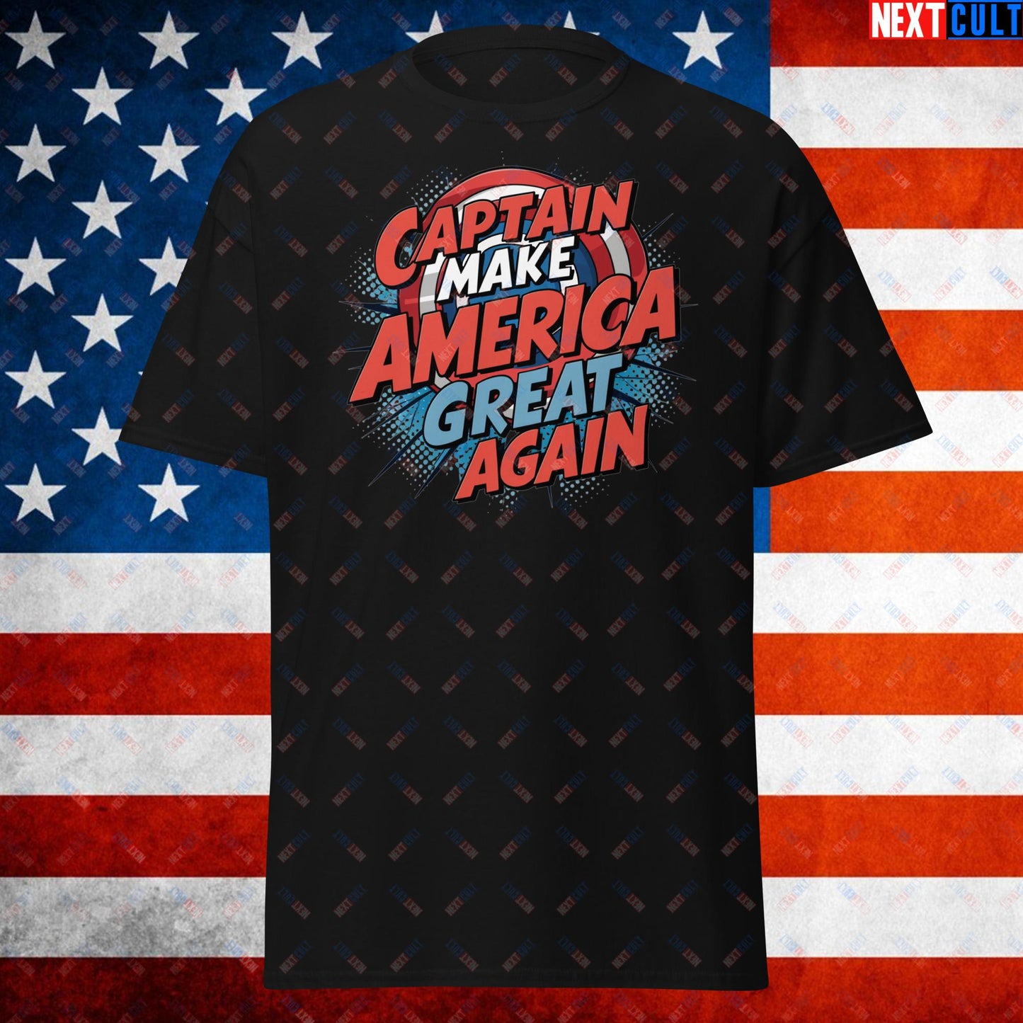 Captain Make America Great Again Donald Trump Funny MAGA Unisex tee Black T-shirts Conspiracy Theories Donald Trump Politics Republicans Next Cult Brand