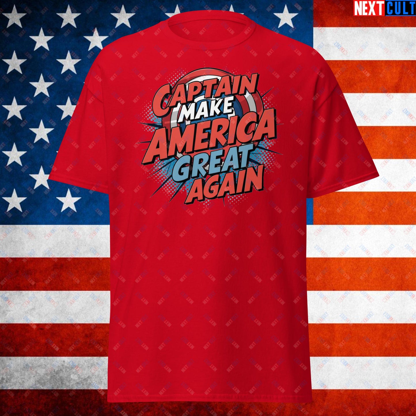 Captain Make America Great Again Donald Trump Funny MAGA Unisex tee Red T-shirts Conspiracy Theories Donald Trump Politics Republicans Next Cult Brand