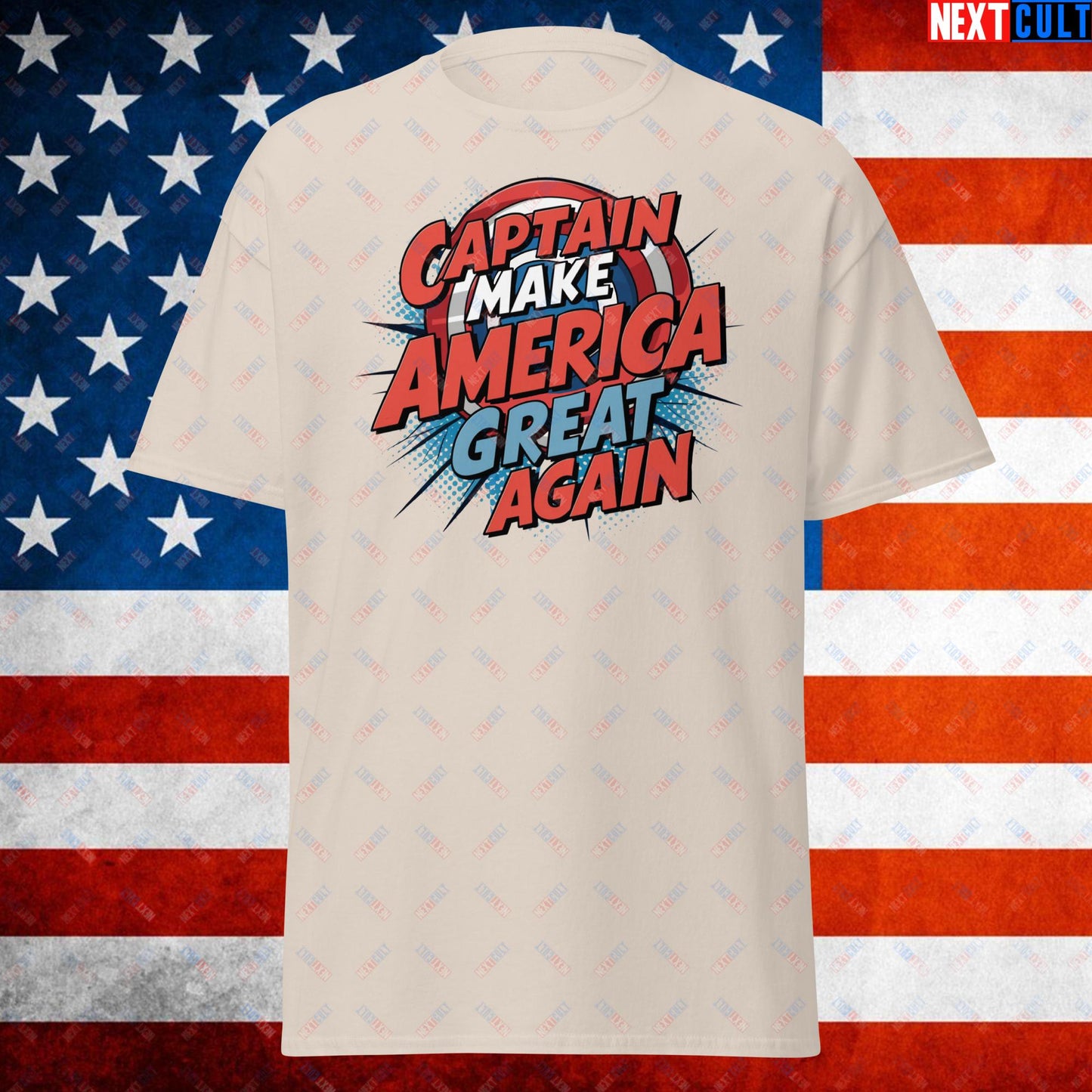 Captain Make America Great Again Donald Trump Funny MAGA Unisex tee Natural T-shirts Conspiracy Theories Donald Trump Politics Republicans Next Cult Brand