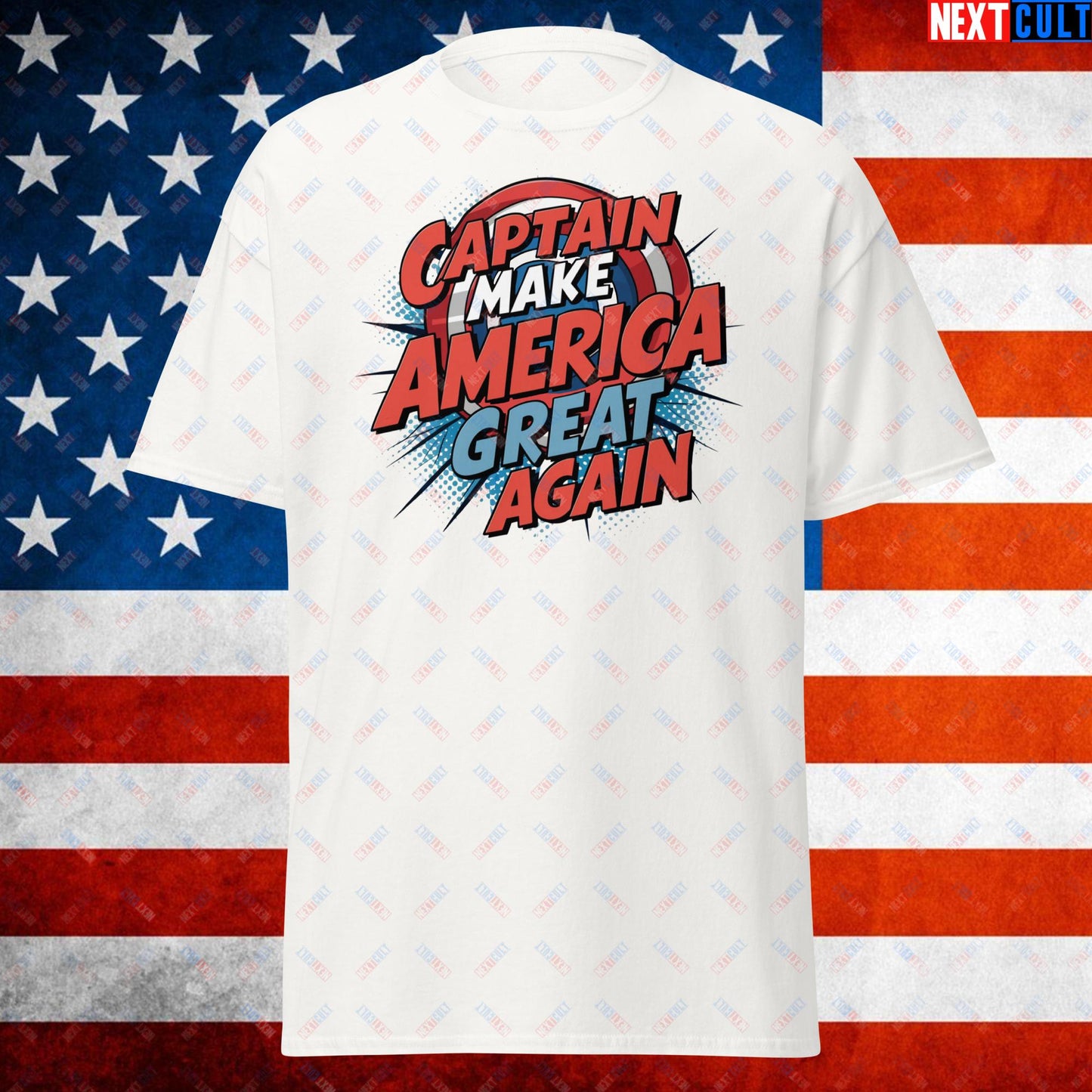 Captain Make America Great Again Donald Trump Funny MAGA Unisex tee White T-shirts Conspiracy Theories Donald Trump Politics Republicans Next Cult Brand