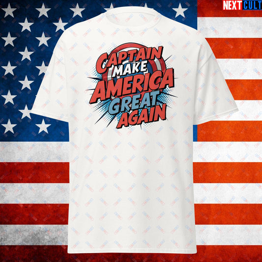 Captain Make America Great Again Donald Trump Funny MAGA Unisex tee White T-shirts Conspiracy Theories Donald Trump Politics Republicans Next Cult Brand