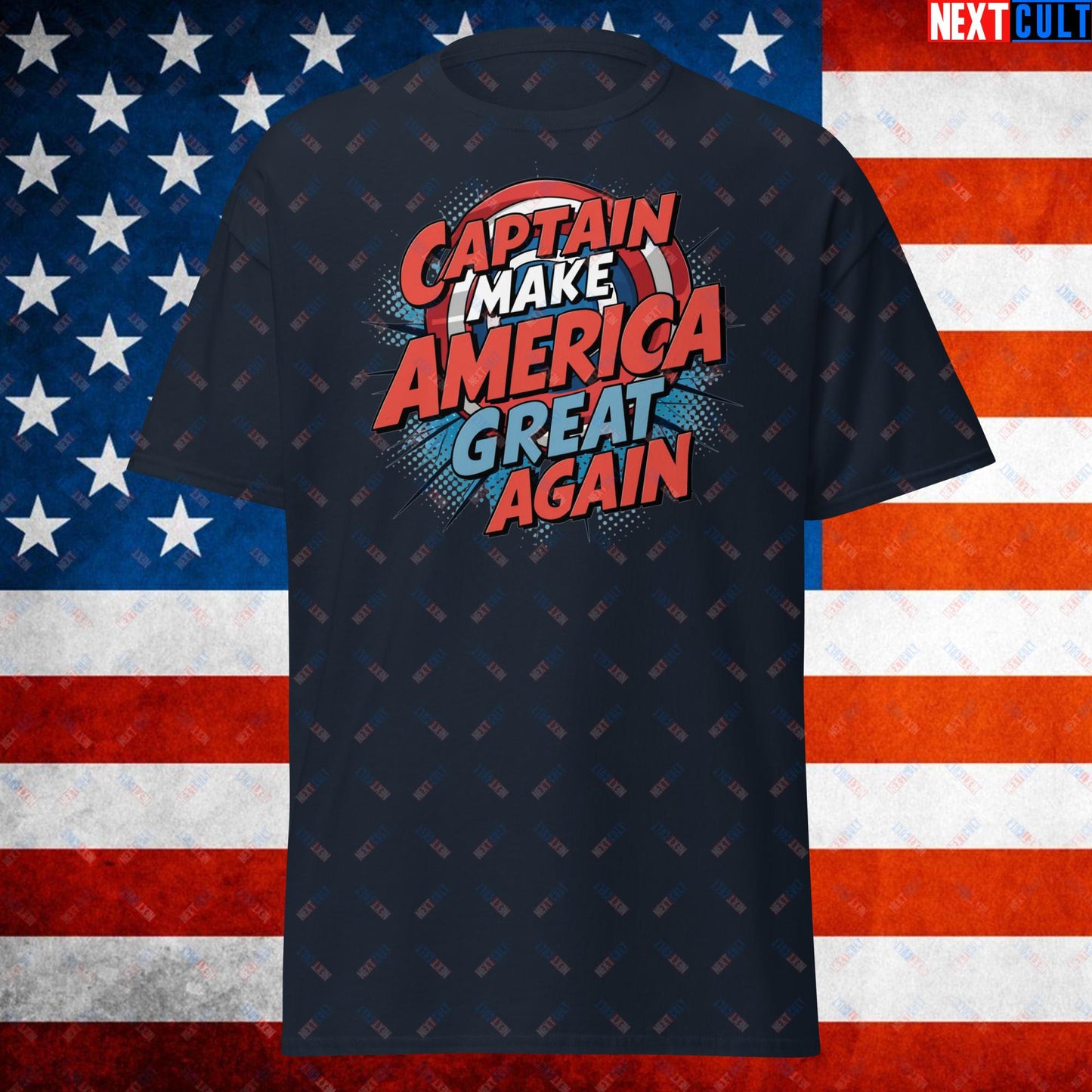 Captain Make America Great Again Donald Trump Funny MAGA Unisex tee Navy T-shirts Conspiracy Theories Donald Trump Politics Republicans Next Cult Brand