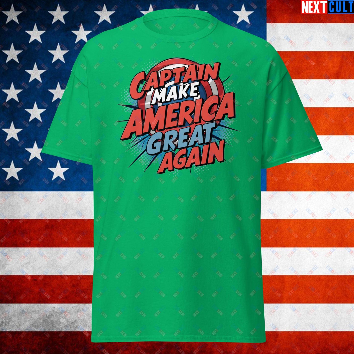 Captain Make America Great Again Donald Trump Funny MAGA Unisex tee Irish Green T-shirts Conspiracy Theories Donald Trump Politics Republicans Next Cult Brand