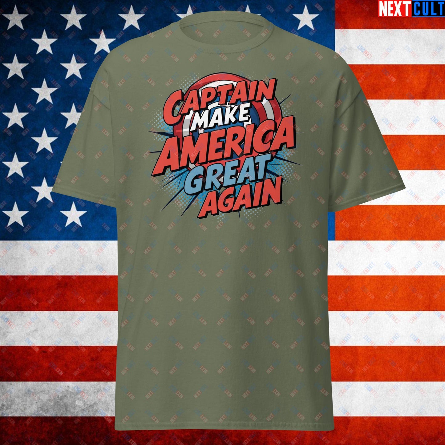 Captain Make America Great Again Donald Trump Funny MAGA Unisex tee Military Green T-shirts Conspiracy Theories Donald Trump Politics Republicans Next Cult Brand