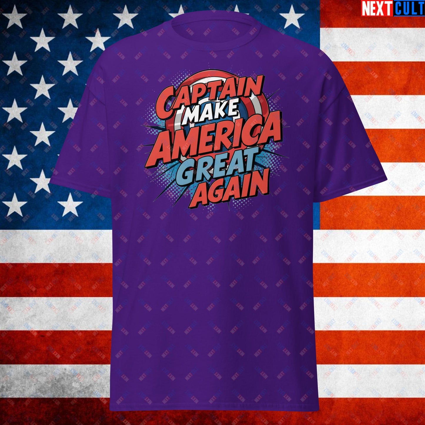 Captain Make America Great Again Donald Trump Funny MAGA Unisex tee Purple T-shirts Conspiracy Theories Donald Trump Politics Republicans Next Cult Brand