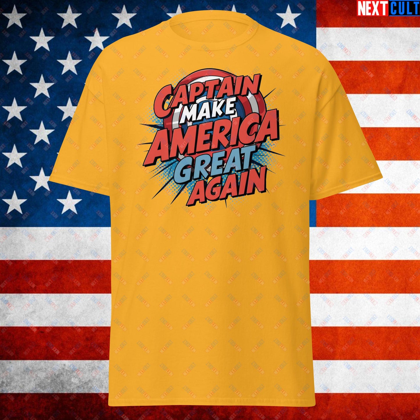 Captain Make America Great Again Donald Trump Funny MAGA Unisex tee Gold T-shirts Conspiracy Theories Donald Trump Politics Republicans Next Cult Brand