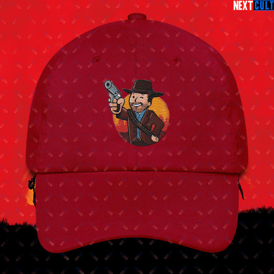 Cowboy Red Dead Redemption Vault Boy Fallout Funny Meme Cartoon Mashup Dad hat Cranberry Hats Fallout Red Dead Redemption Vault Boy Video Games Next Cult Brand