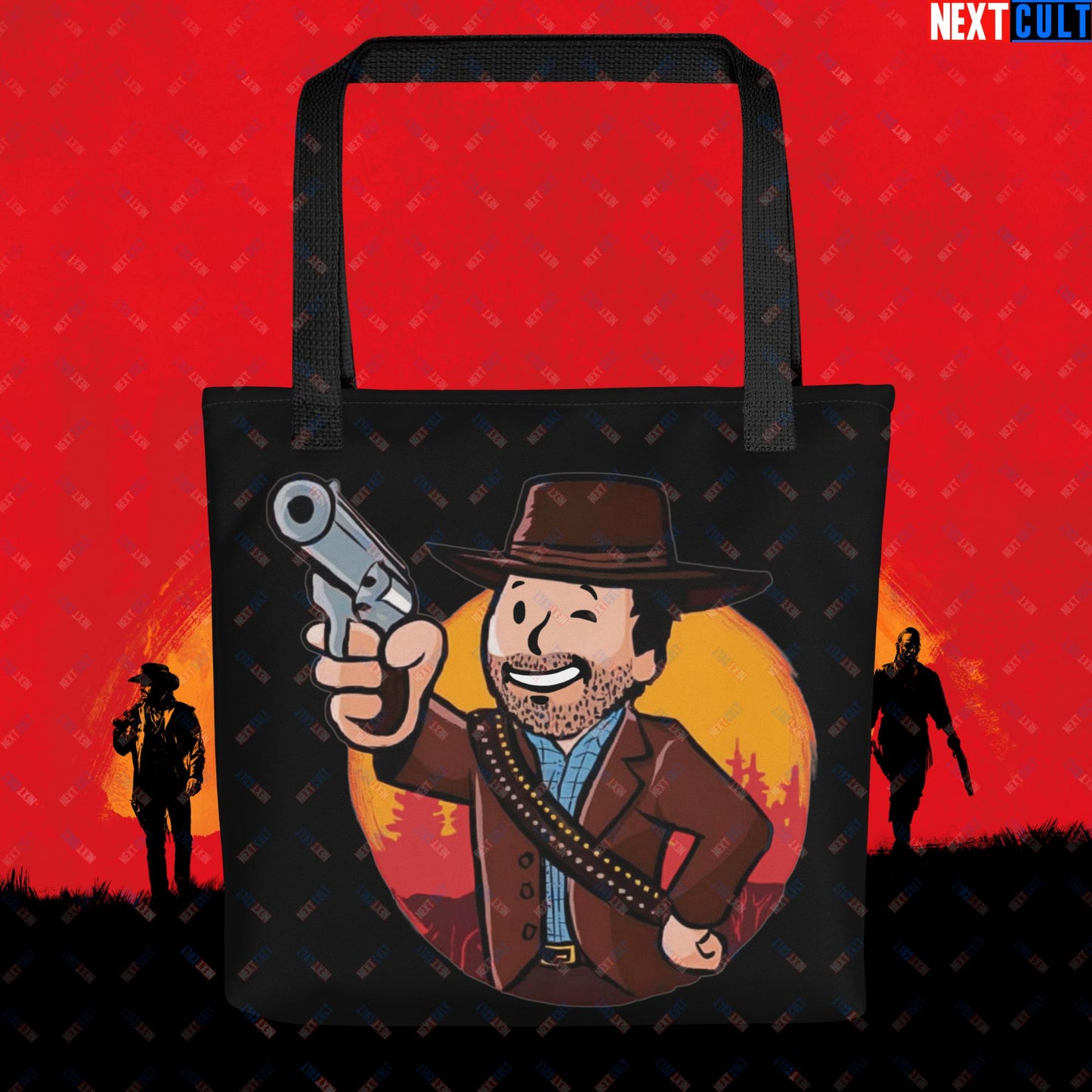 Cowboy Red Dead Redemption Vault Boy Fallout Funny Meme Cartoon Mashup Tote bag Default Title Bags Fallout Red Dead Redemption Vault Boy Video Games Next Cult Brand