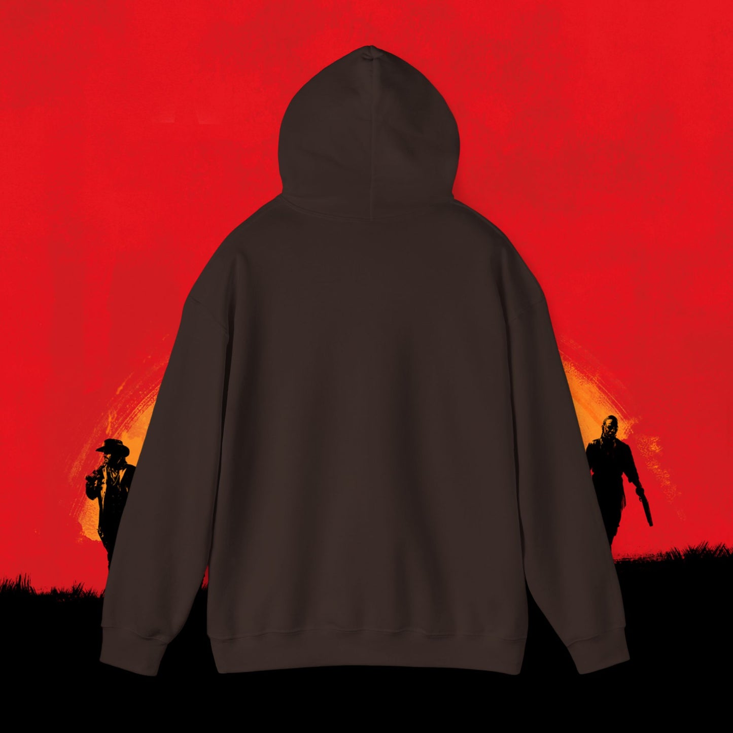Cowboy Red Dead Redemption Vault Boy Fallout Funny Meme Cartoon Mashup Unisex Heavy Blend Hooded Sweatshirt Sweatshirts Fallout Red Dead Redemption Vault Boy Video Games Printify