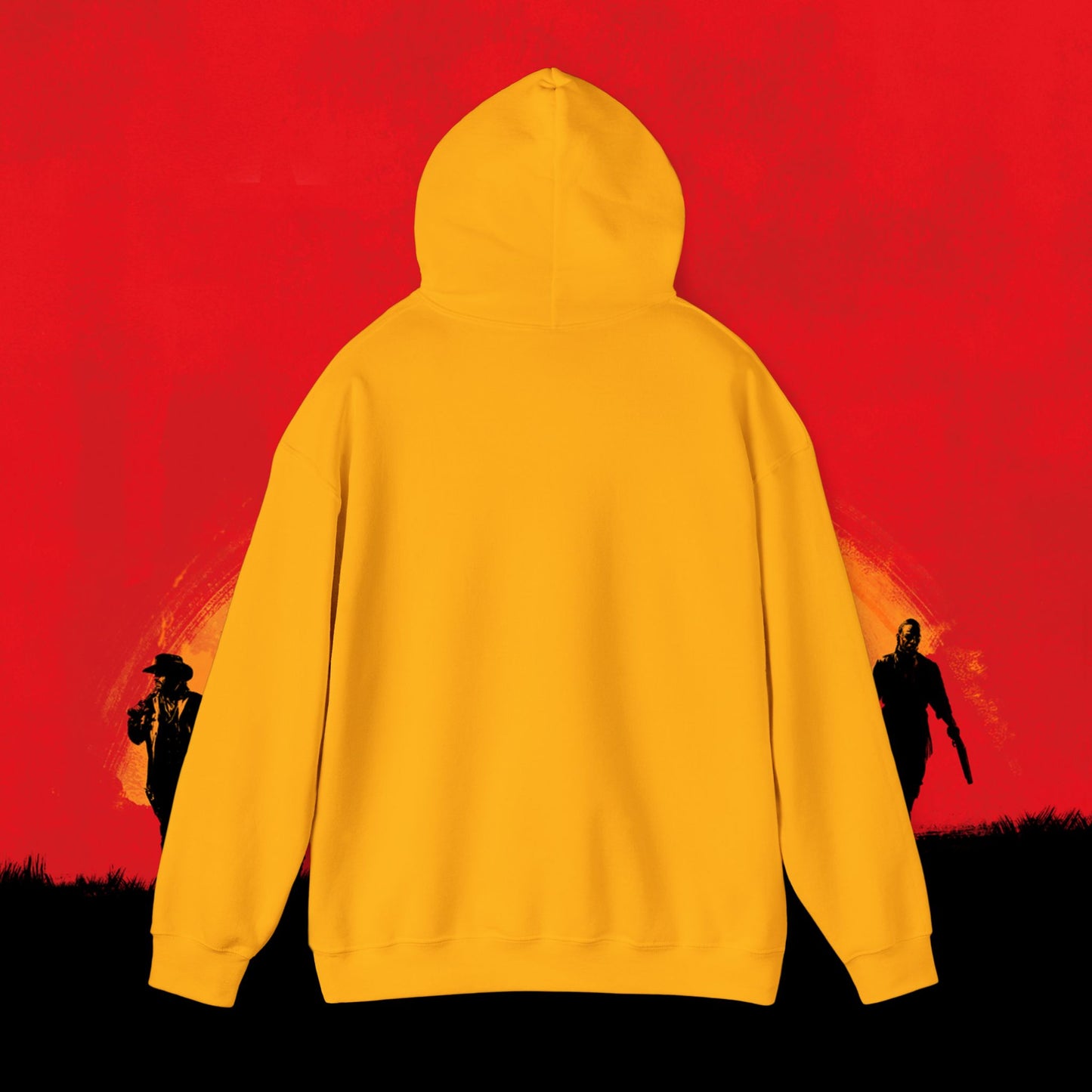 Cowboy Red Dead Redemption Vault Boy Fallout Funny Meme Cartoon Mashup Unisex Heavy Blend Hooded Sweatshirt Sweatshirts Fallout Red Dead Redemption Vault Boy Video Games Printify