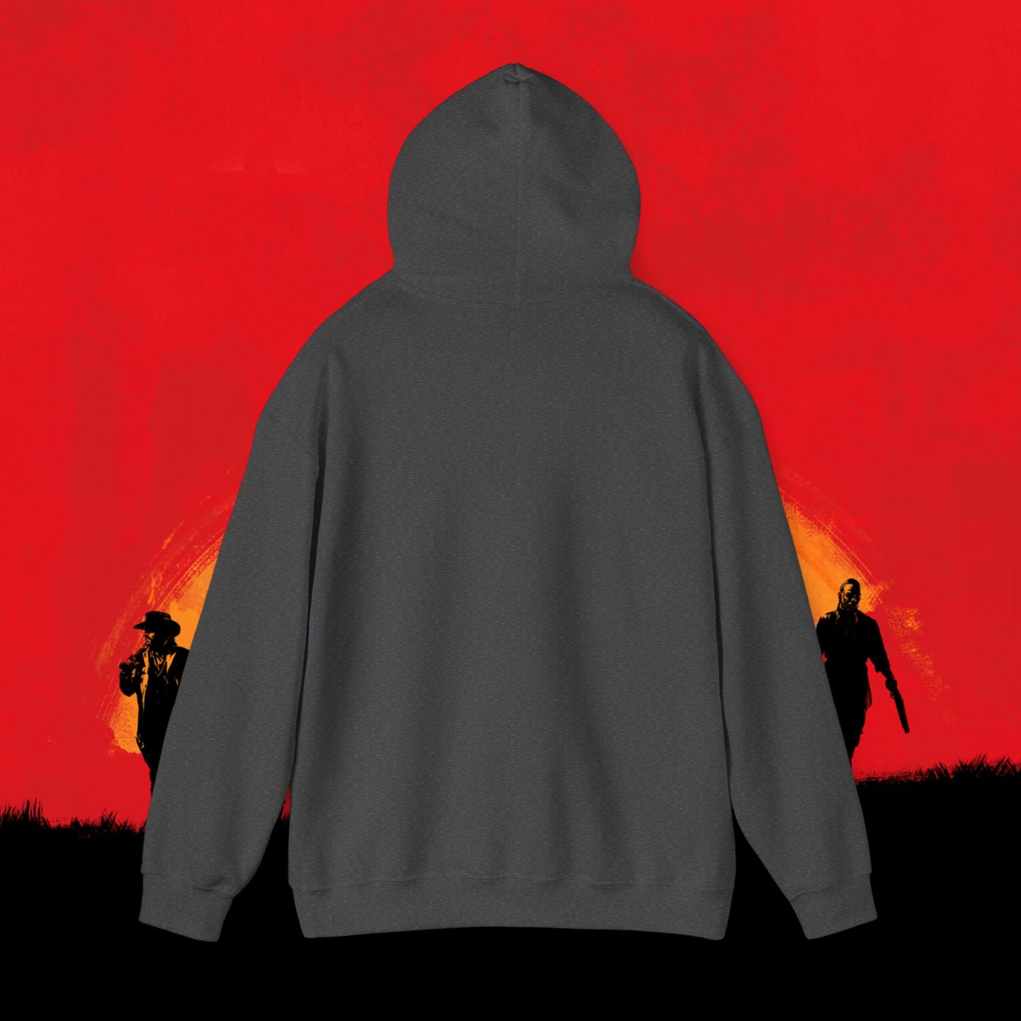 Cowboy Red Dead Redemption Vault Boy Fallout Funny Meme Cartoon Mashup Unisex Heavy Blend Hooded Sweatshirt Sweatshirts Fallout Red Dead Redemption Vault Boy Video Games Printify