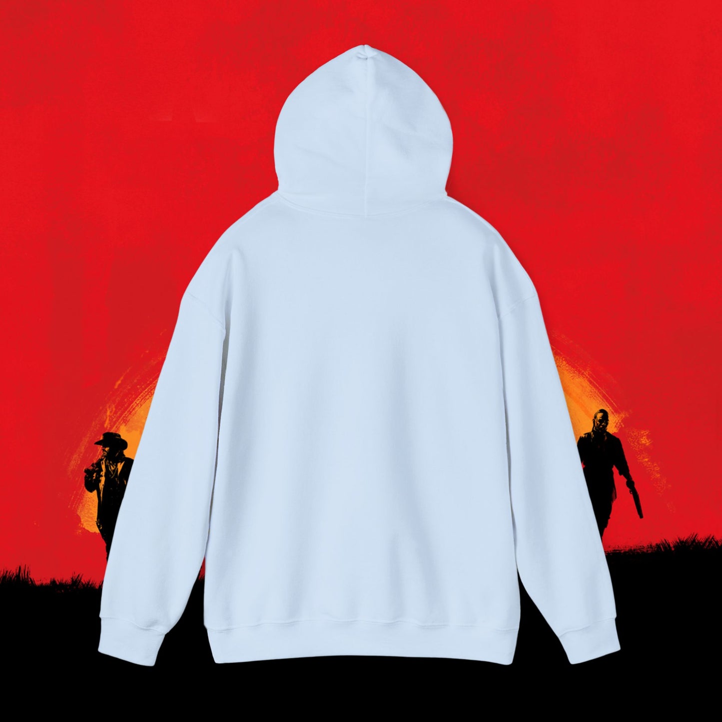 Cowboy Red Dead Redemption Vault Boy Fallout Funny Meme Cartoon Mashup Unisex Heavy Blend Hooded Sweatshirt Sweatshirts Fallout Red Dead Redemption Vault Boy Video Games Printify