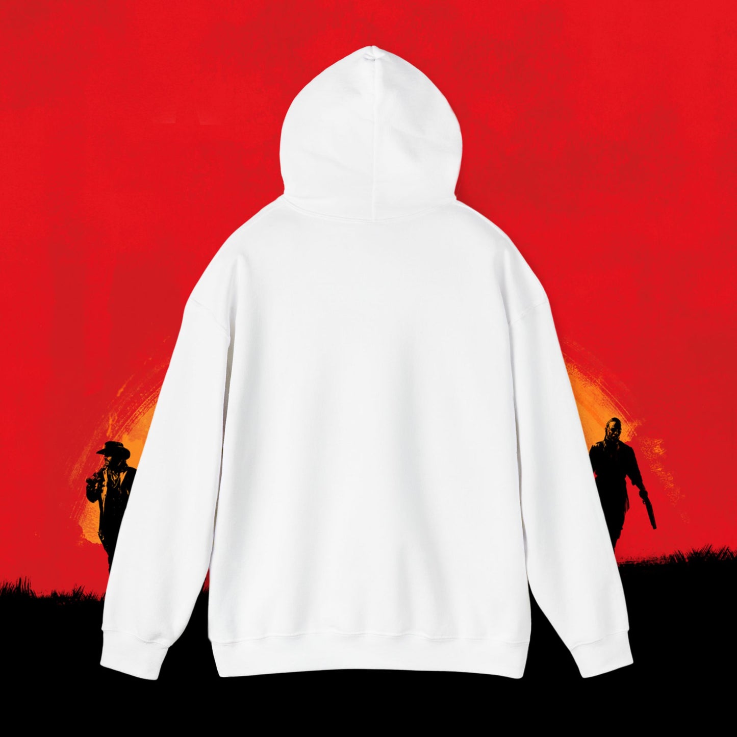 Cowboy Red Dead Redemption Vault Boy Fallout Funny Meme Cartoon Mashup Unisex Heavy Blend Hooded Sweatshirt Sweatshirts Fallout Red Dead Redemption Vault Boy Video Games Printify