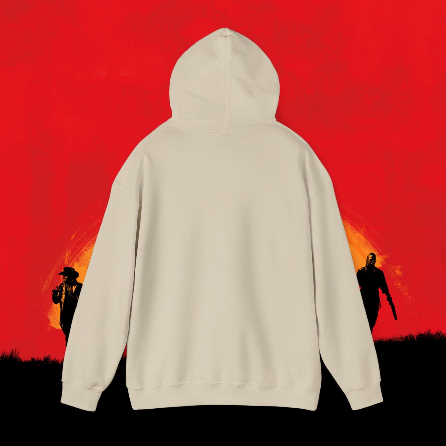 Cowboy Red Dead Redemption Vault Boy Fallout Funny Meme Cartoon Mashup Unisex Heavy Blend Hooded Sweatshirt Sweatshirts Fallout Red Dead Redemption Vault Boy Video Games Printify