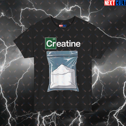 Powered by Creatine Gym T-Shirt - Funny Workout Tee for Creatine Lovers, Lifters & Gymbros - Fitness Meme Pump Cover Top T-shirts Bodybuilding Breaking Bad Fitness Gym Pump Cover TV Workout Printify