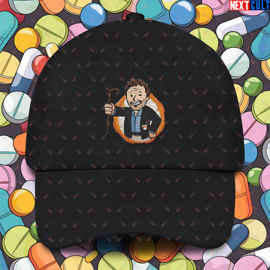 Doctor House M.D. Vault Boy Fallout Funny Meme Cartoon Mashup Dad hat Black Hats Fallout House M.D. TV Shows Vault Boy Next Cult Brand