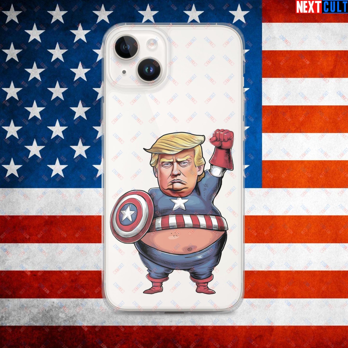 Donald Trump Captain America Clear Case for iPhone iPhone 14 Plus Mobile Phone Cases Conspiracy Theories Donald Trump Politics Republicans Next Cult Brand