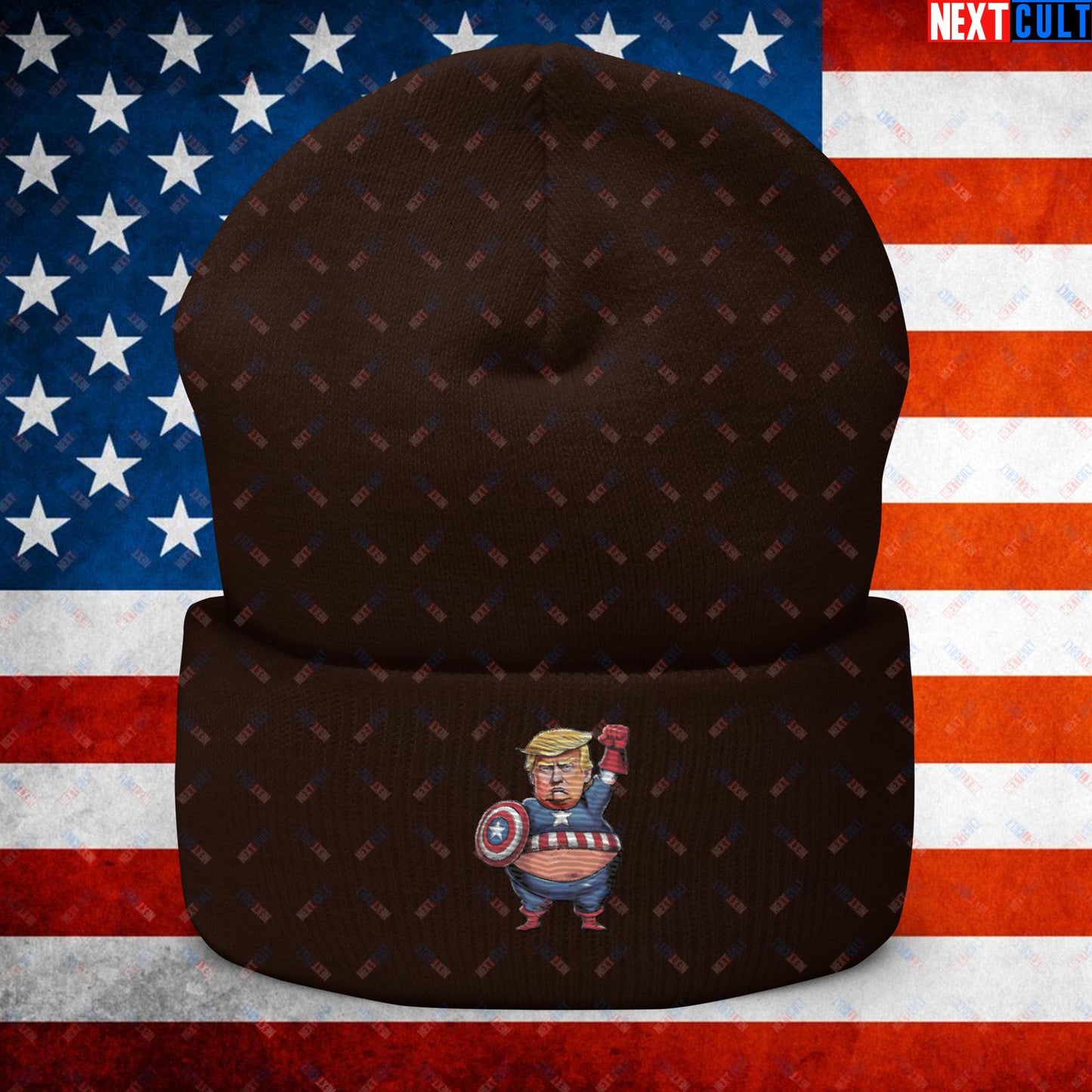 Donald Trump Captain America Cuffed Beanie Brown Hats Conspiracy Theories Donald Trump Politics Republicans Next Cult Brand