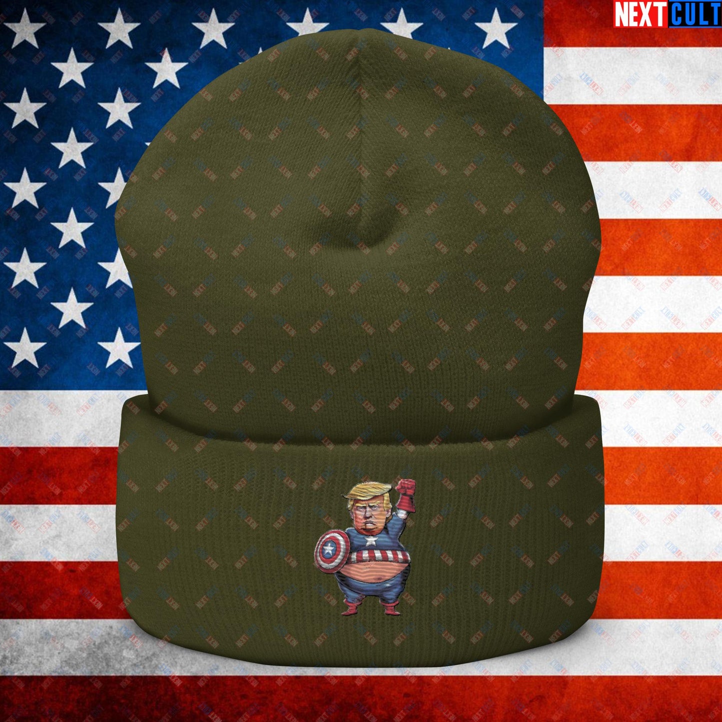 Donald Trump Captain America Cuffed Beanie Olive Hats Conspiracy Theories Donald Trump Politics Republicans Next Cult Brand