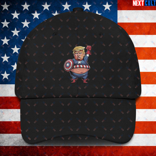 Donald Trump Captain America Dad hat Black Hats Conspiracy Theories Donald Trump Politics Republicans Next Cult Brand