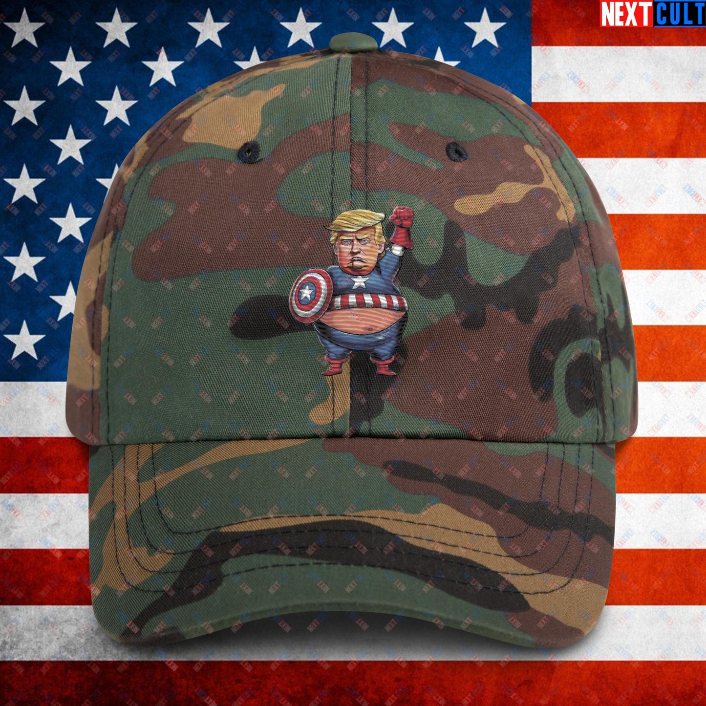 Donald Trump Captain America Dad hat Green Camo Hats Conspiracy Theories Donald Trump Politics Republicans Next Cult Brand