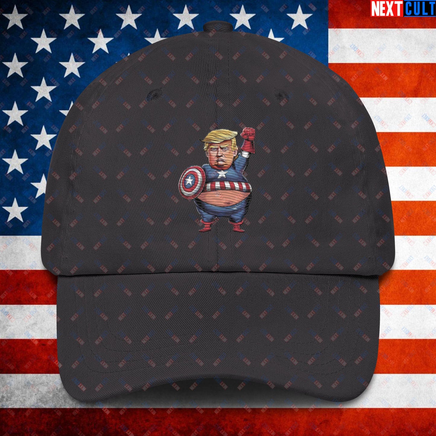 Donald Trump Captain America Dad hat Dark Grey Hats Conspiracy Theories Donald Trump Politics Republicans Next Cult Brand
