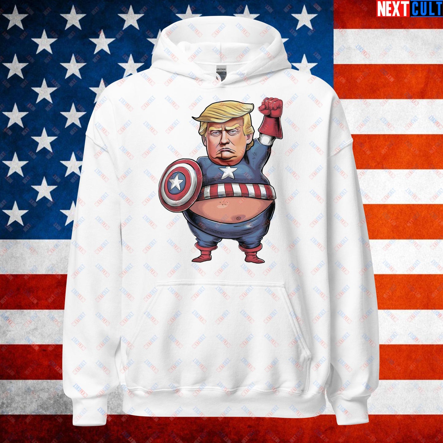 Donald Trump Captain America Unisex Hoodie White Hoodies Conspiracy Theories Donald Trump Politics Republicans Next Cult Brand