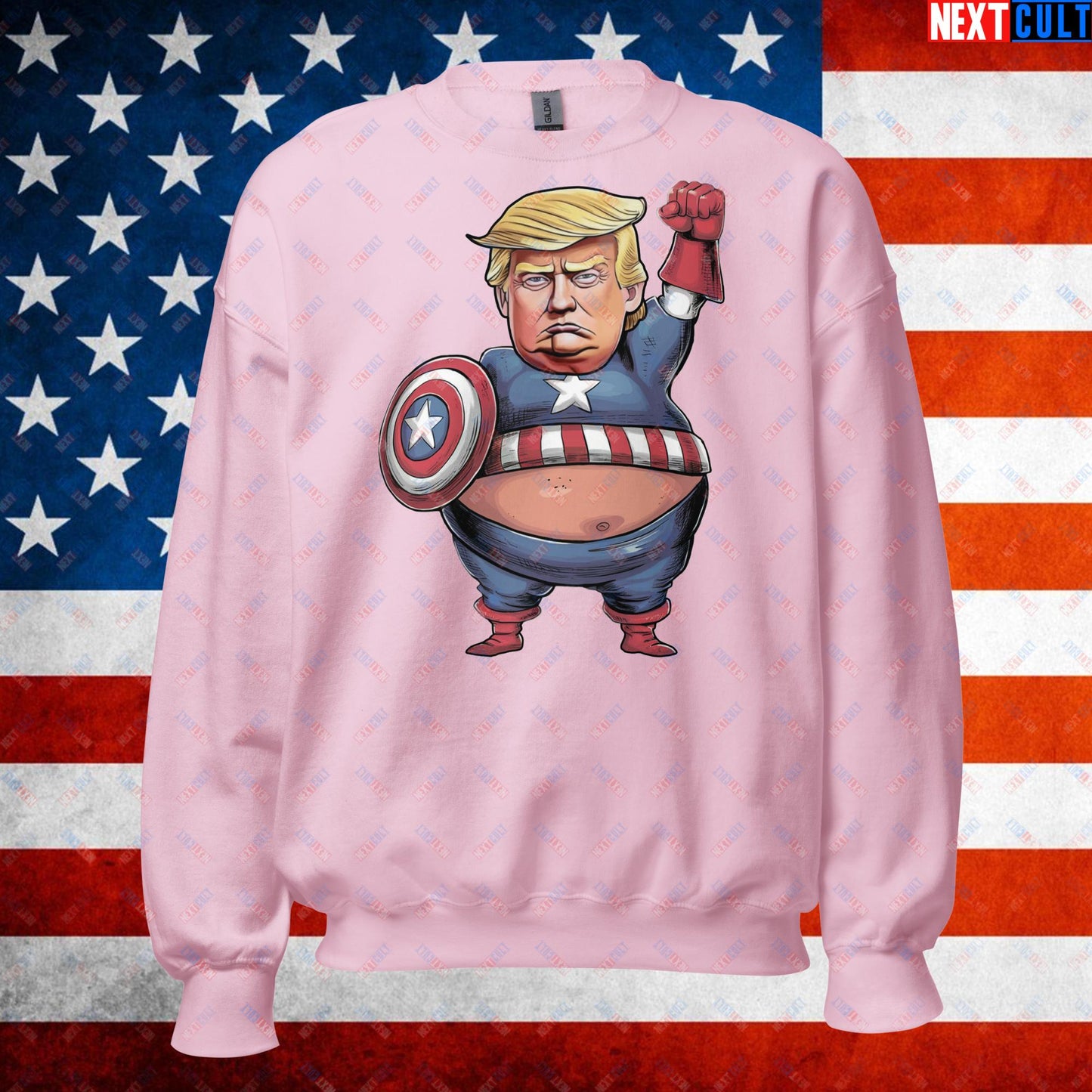 Donald Trump Captain America Unisex Sweatshirt Light Pink Sweatshirts Conspiracy Theories Donald Trump Politics Republicans Next Cult Brand