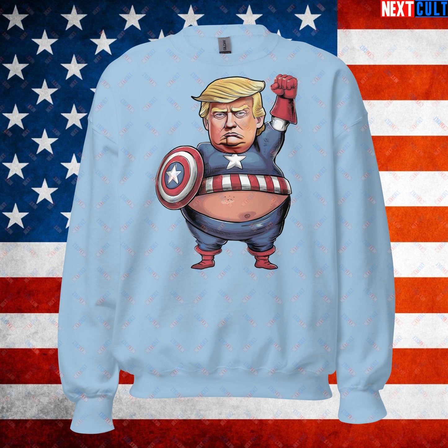 Donald Trump Captain America Unisex Sweatshirt Light Blue Sweatshirts Conspiracy Theories Donald Trump Politics Republicans Next Cult Brand