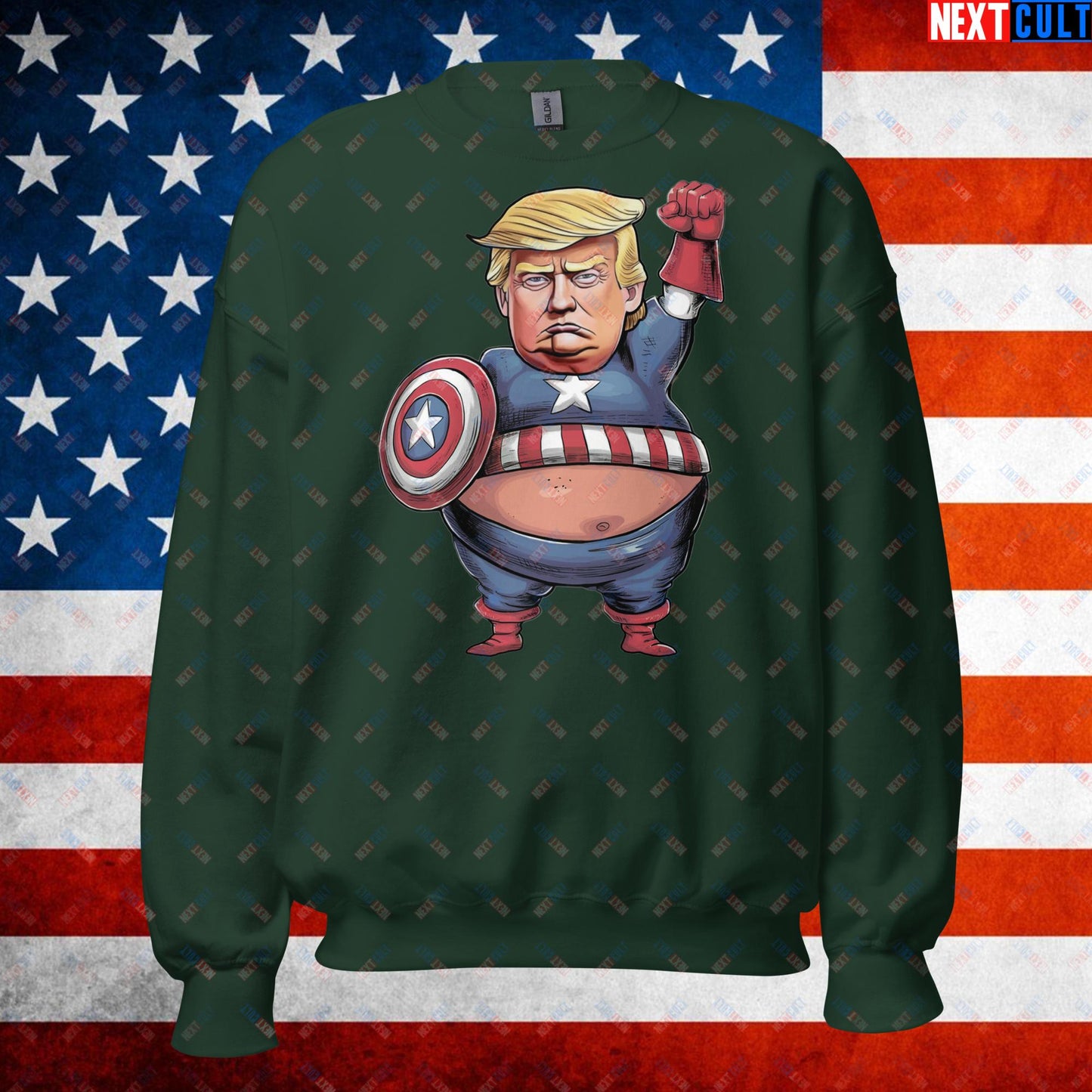 Donald Trump Captain America Unisex Sweatshirt Forest Green Sweatshirts Conspiracy Theories Donald Trump Politics Republicans Next Cult Brand