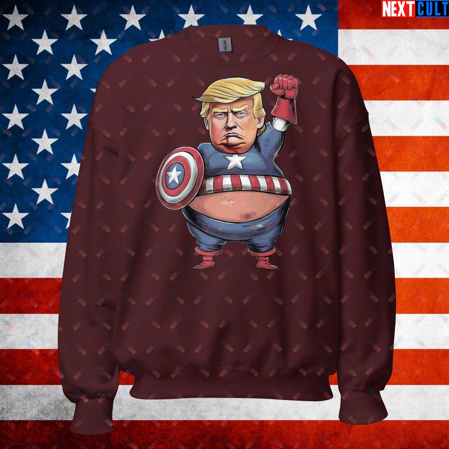 Donald Trump Captain America Unisex Sweatshirt Maroon Sweatshirts Conspiracy Theories Donald Trump Politics Republicans Next Cult Brand