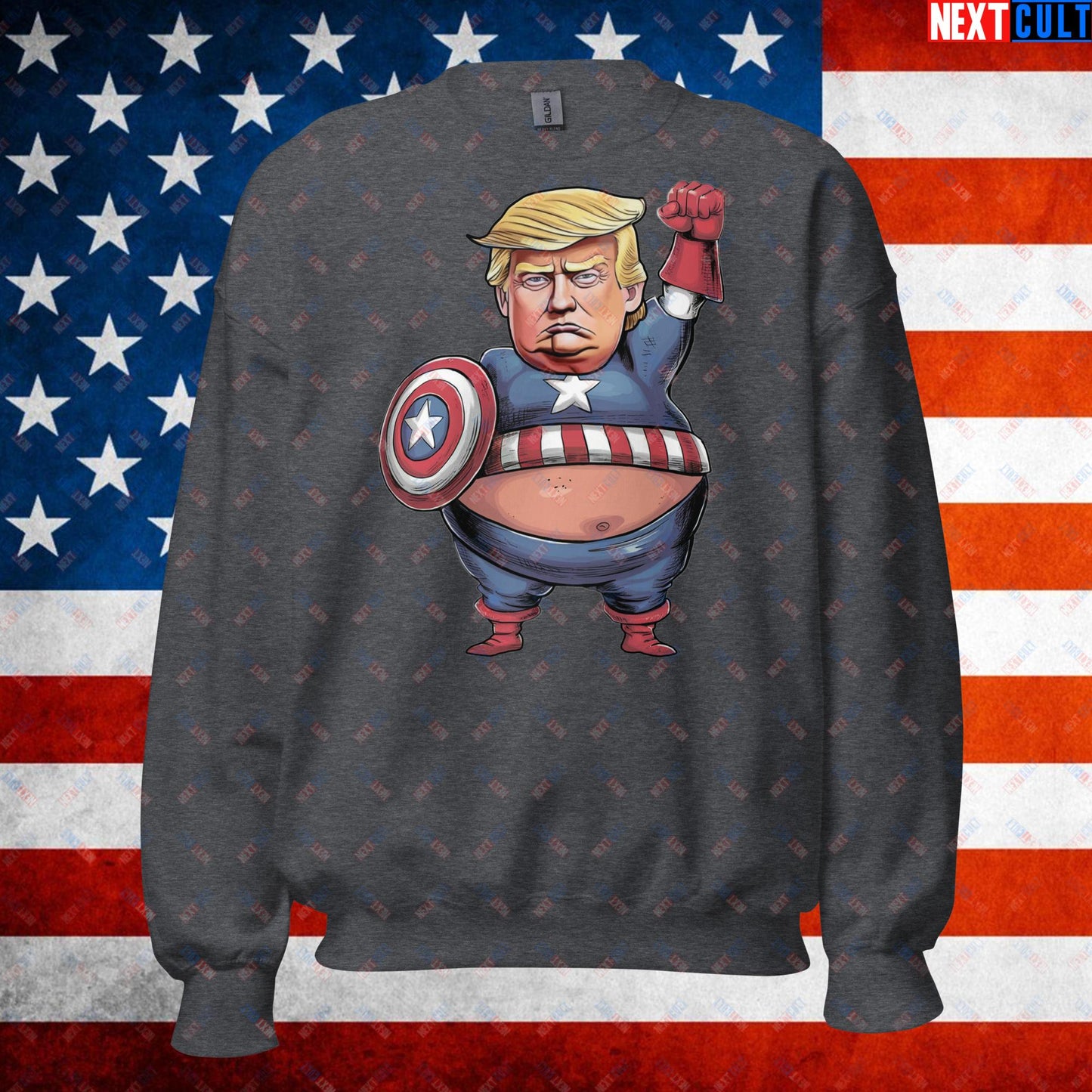 Donald Trump Captain America Unisex Sweatshirt Dark Heather Sweatshirts Conspiracy Theories Donald Trump Politics Republicans Next Cult Brand
