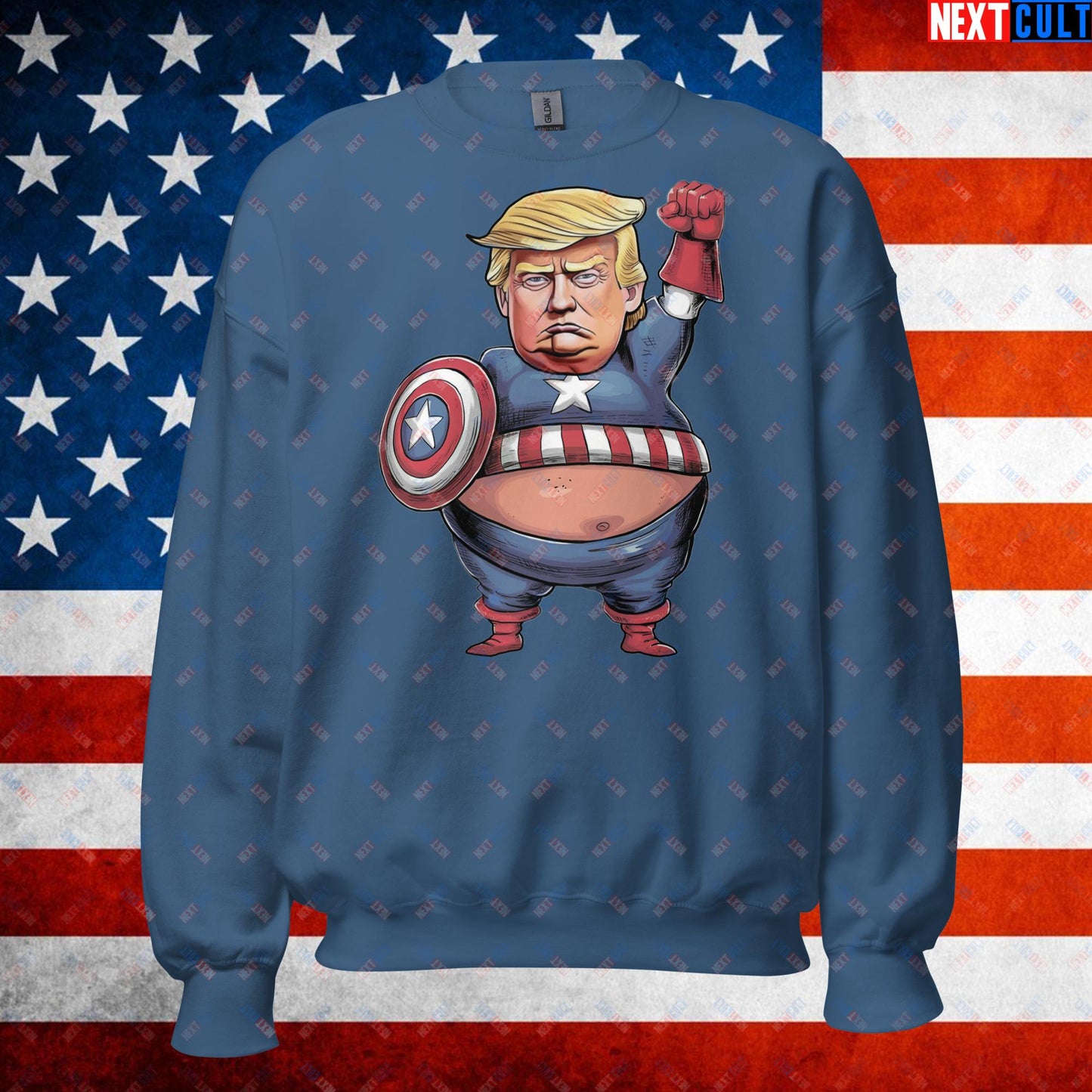 Donald Trump Captain America Unisex Sweatshirt Indigo Blue Sweatshirts Conspiracy Theories Donald Trump Politics Republicans Next Cult Brand