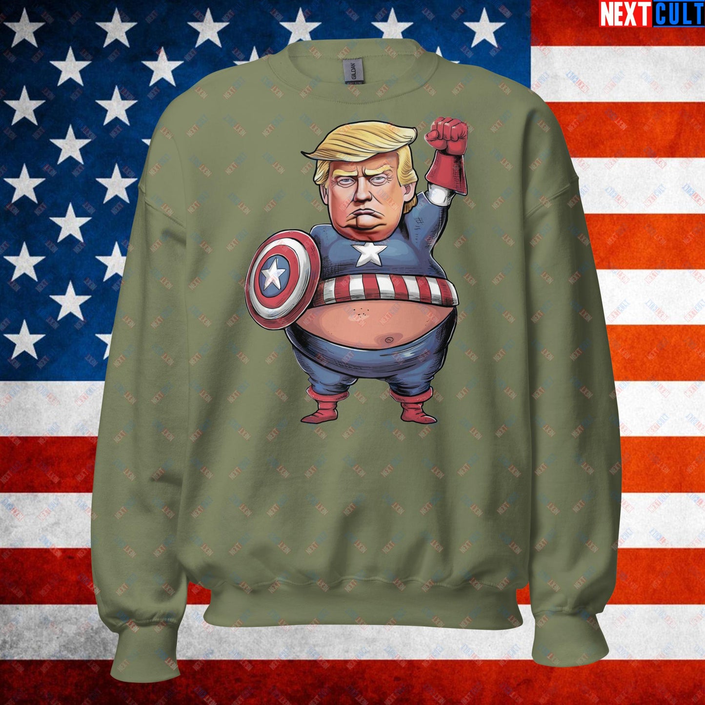 Donald Trump Captain America Unisex Sweatshirt Military Green Sweatshirts Conspiracy Theories Donald Trump Politics Republicans Next Cult Brand