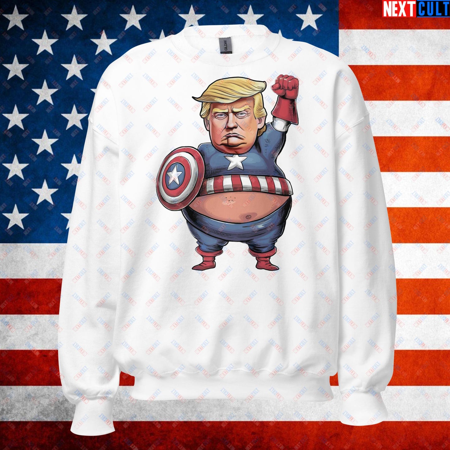 Donald Trump Captain America Unisex Sweatshirt White Sweatshirts Conspiracy Theories Donald Trump Politics Republicans Next Cult Brand