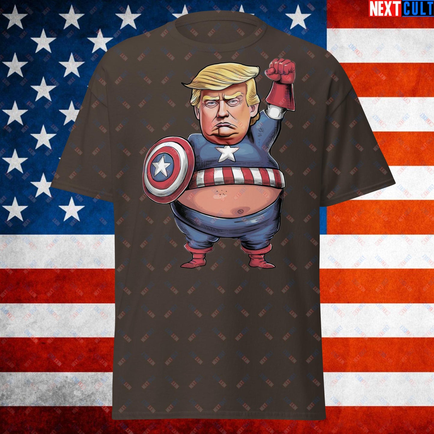 Donald Trump Captain America Unisex shirt Dark Chocolate T-shirts Conspiracy Theories Donald Trump Politics Republicans Next Cult Brand