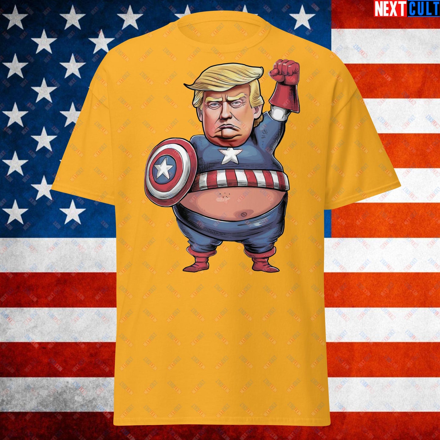 Donald Trump Captain America Unisex shirt Gold T-shirts Conspiracy Theories Donald Trump Politics Republicans Next Cult Brand