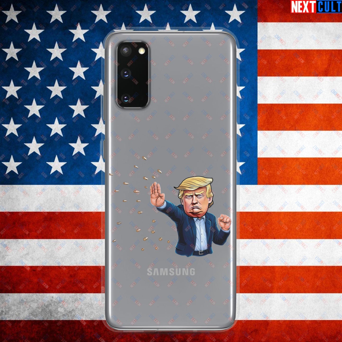 Donald Trump Shooting Assassination Attempt Funny Republican Politics Matrix Parody Clear Case for Samsung Samsung Galaxy S20 Mobile Phone Cases Conspiracy Theories Donald Trump Politics Republicans Next Cult Brand