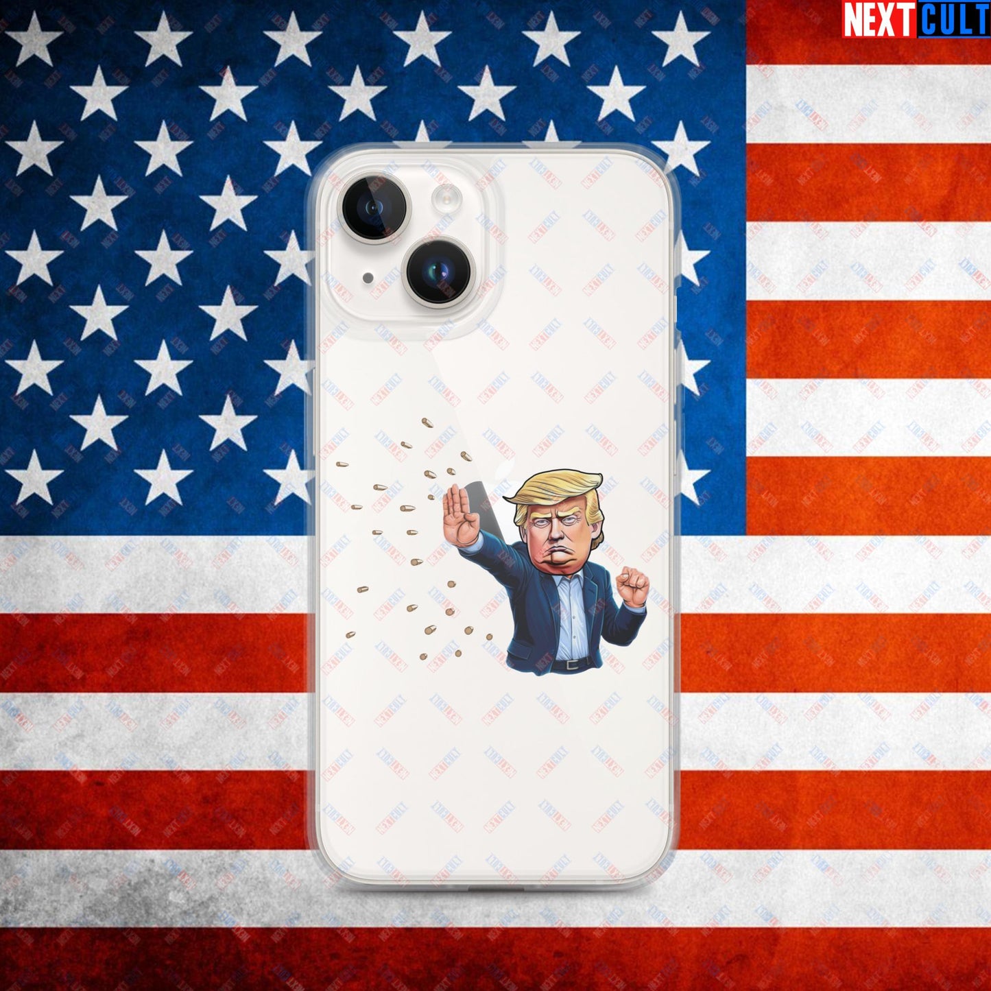 Donald Trump Shooting Assassination Attempt Funny Republican Politics Matrix Parody Clear Case for iPhone iPhone 14 Mobile Phone Cases Conspiracy Theories Donald Trump Politics Republicans Next Cult Brand