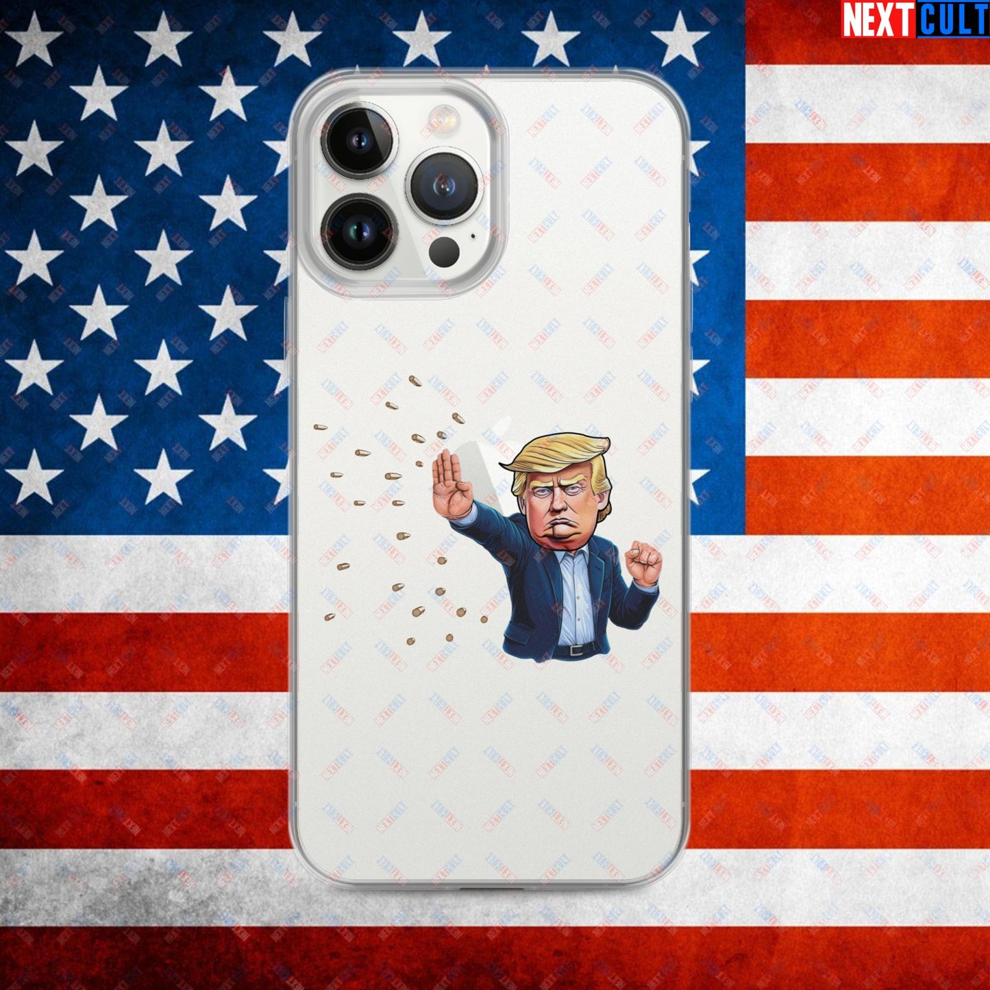 Donald Trump Shooting Assassination Attempt Funny Republican Politics Matrix Parody Clear Case for iPhone iPhone 13 Pro Max Mobile Phone Cases Conspiracy Theories Donald Trump Politics Republicans Next Cult Brand