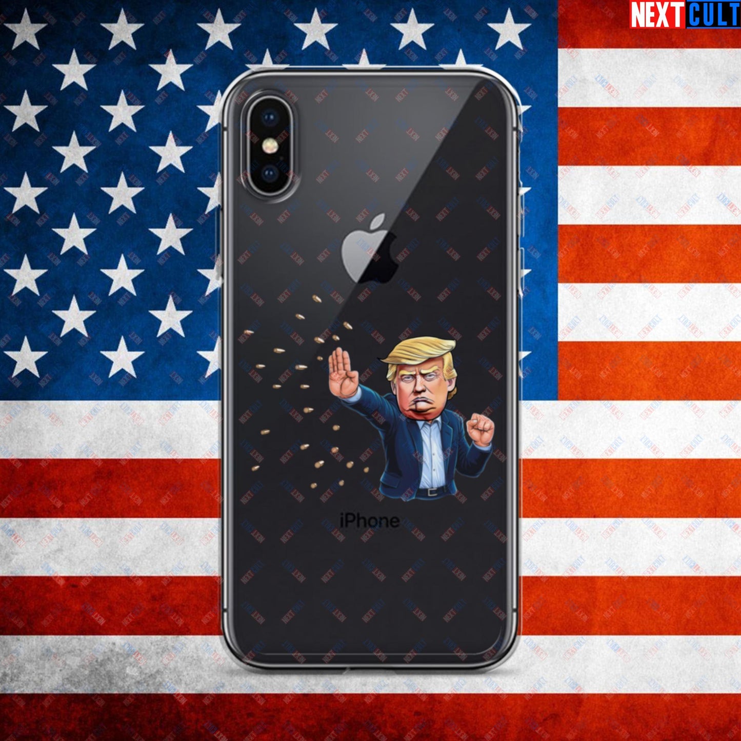 Donald Trump Shooting Assassination Attempt Funny Republican Politics Matrix Parody Clear Case for iPhone iPhone X XS Mobile Phone Cases Conspiracy Theories Donald Trump Politics Republicans Next Cult Brand