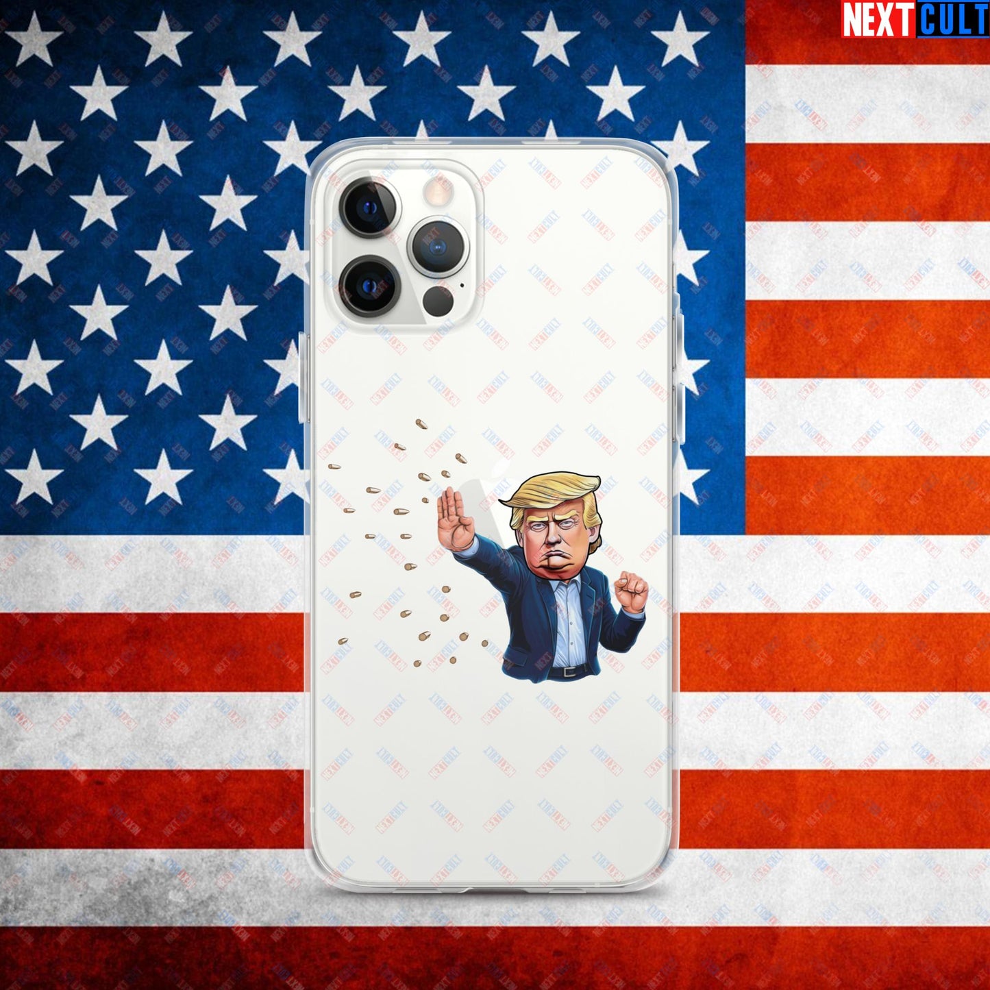 Donald Trump Shooting Assassination Attempt Funny Republican Politics Matrix Parody Clear Case for iPhone iPhone 12 Pro Mobile Phone Cases Conspiracy Theories Donald Trump Politics Republicans Next Cult Brand