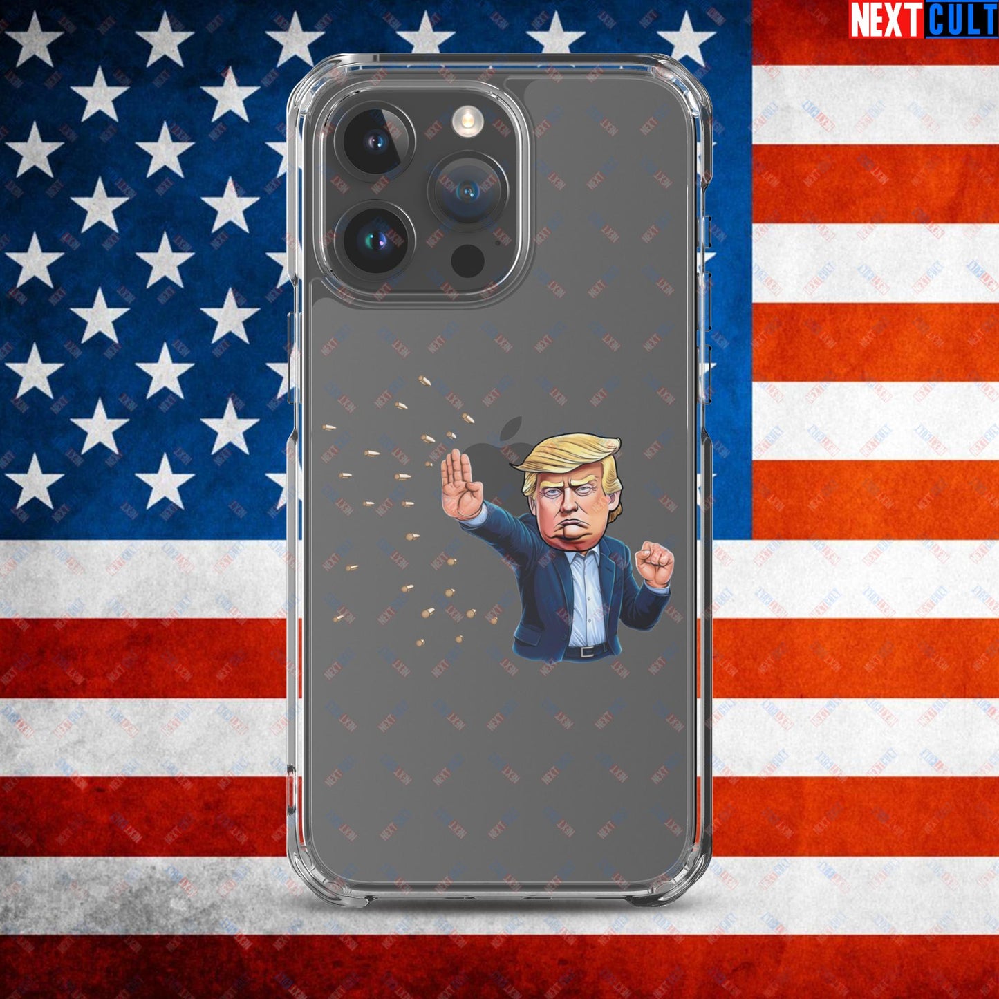 Donald Trump Shooting Assassination Attempt Funny Republican Politics Matrix Parody Clear Case for iPhone iPhone 15 Pro Max Mobile Phone Cases Conspiracy Theories Donald Trump Politics Republicans Next Cult Brand