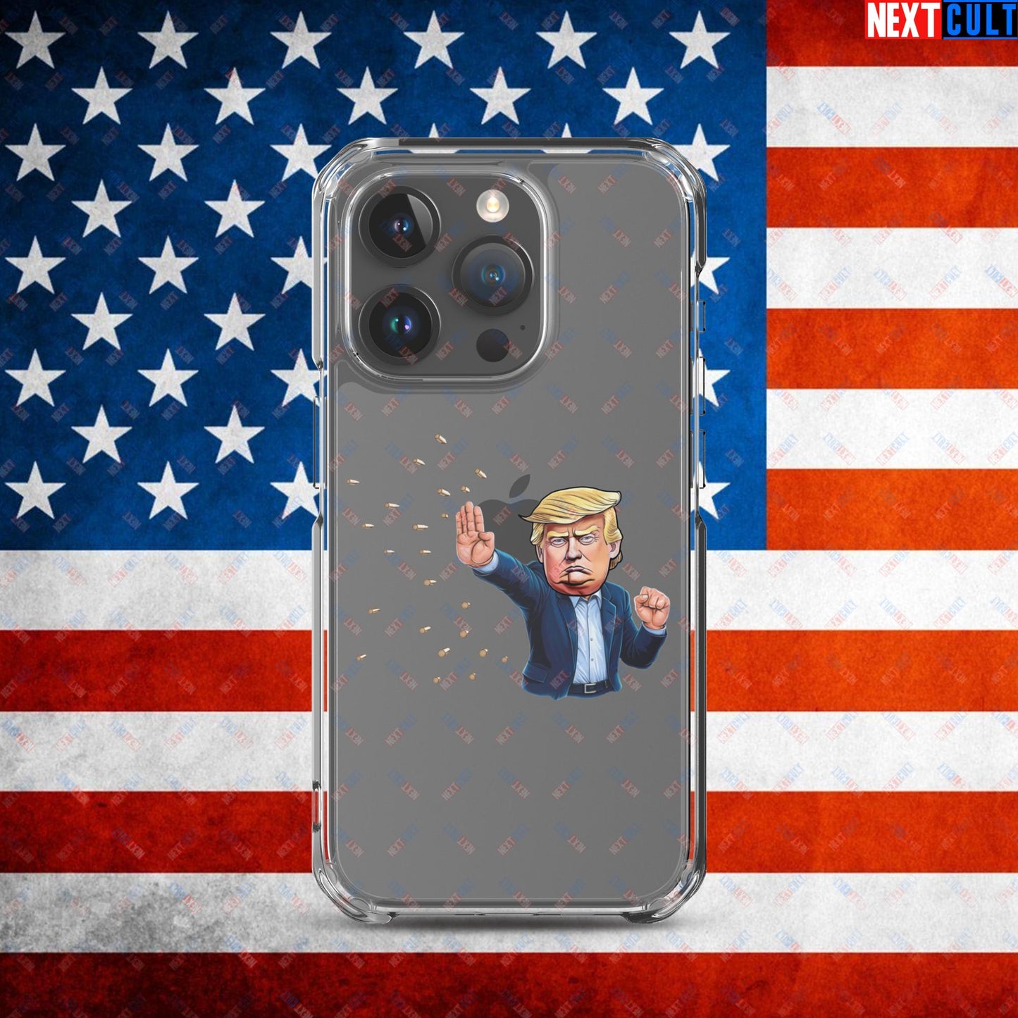 Donald Trump Shooting Assassination Attempt Funny Republican Politics Matrix Parody Clear Case for iPhone iPhone 15 Pro Mobile Phone Cases Conspiracy Theories Donald Trump Politics Republicans Next Cult Brand