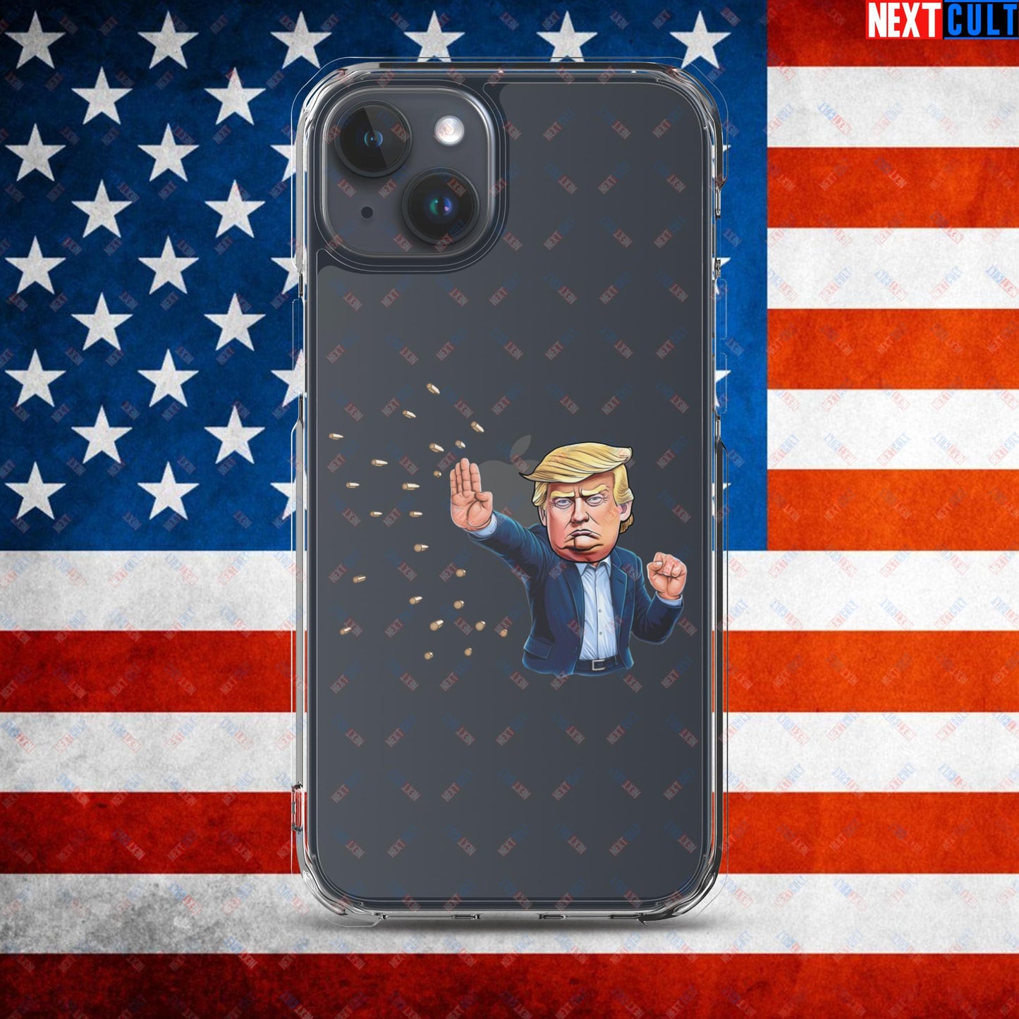 Donald Trump Shooting Assassination Attempt Funny Republican Politics Matrix Parody Clear Case for iPhone iPhone 15 Plus Mobile Phone Cases Conspiracy Theories Donald Trump Politics Republicans Next Cult Brand