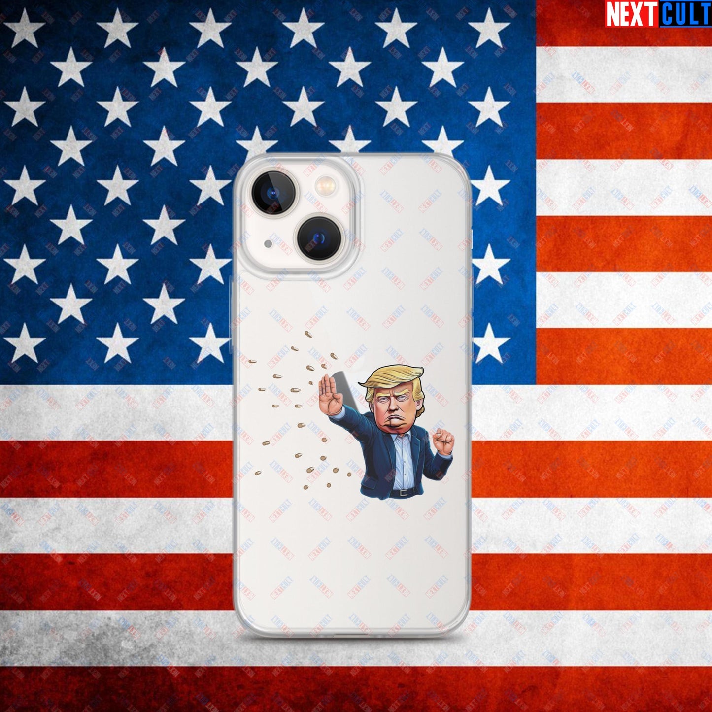 Donald Trump Shooting Assassination Attempt Funny Republican Politics Matrix Parody Clear Case for iPhone iPhone 13 mini Mobile Phone Cases Conspiracy Theories Donald Trump Politics Republicans Next Cult Brand