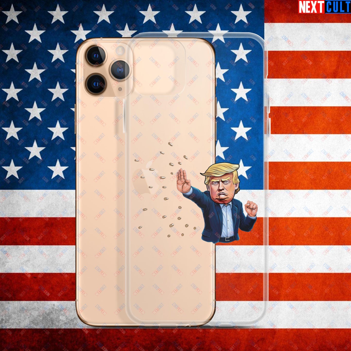 Donald Trump Shooting Assassination Attempt Funny Republican Politics Matrix Parody Clear Case for iPhone iPhone 11 Pro Max Mobile Phone Cases Conspiracy Theories Donald Trump Politics Republicans Next Cult Brand