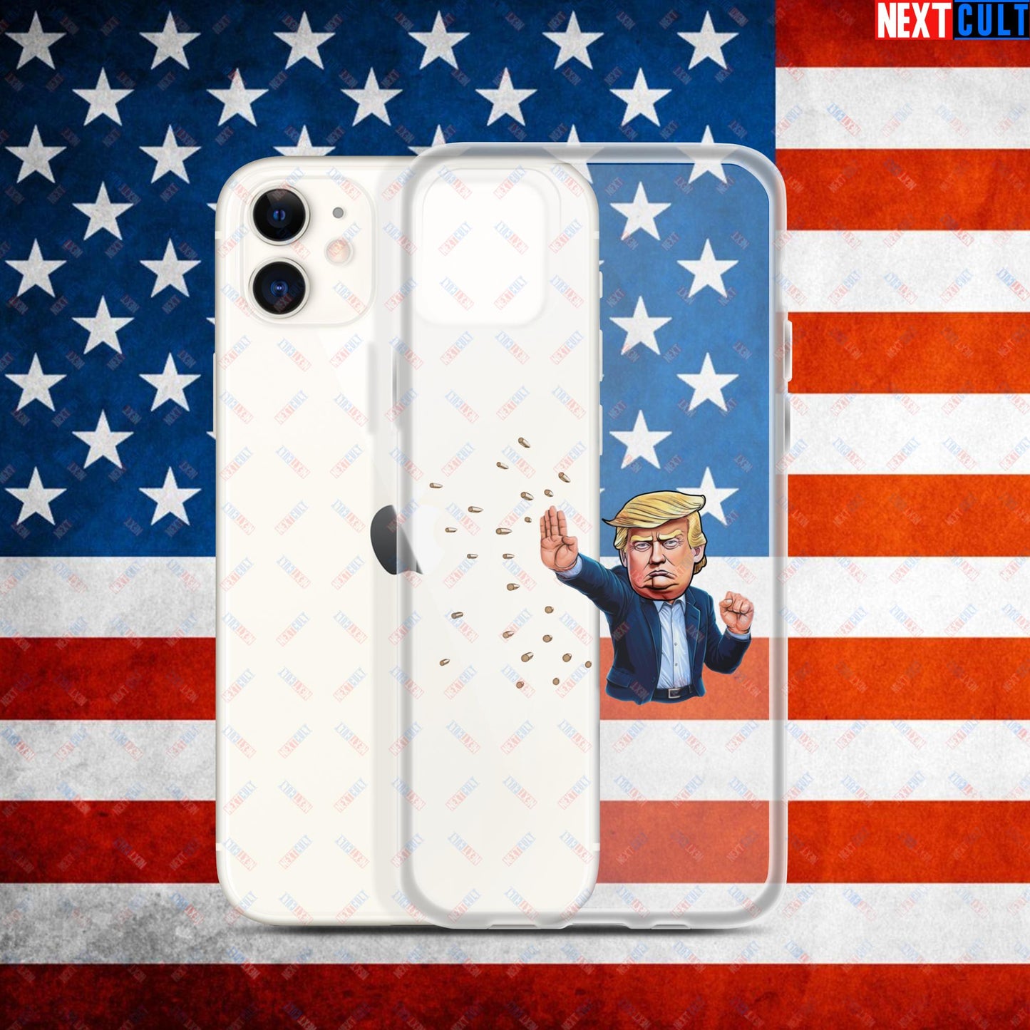 Donald Trump Shooting Assassination Attempt Funny Republican Politics Matrix Parody Clear Case for iPhone iPhone 11 Mobile Phone Cases Conspiracy Theories Donald Trump Politics Republicans Next Cult Brand